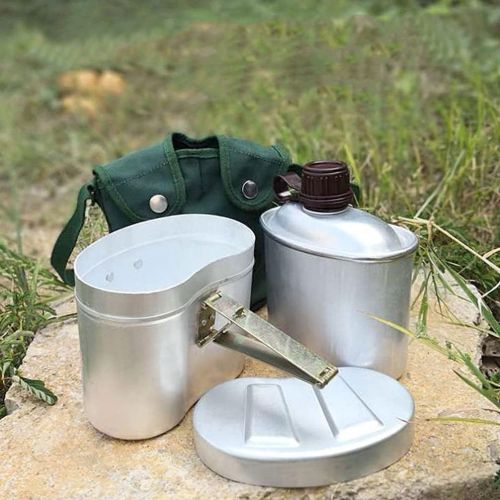  BESPORTBLE Military Canteen Kit Stainless Steel Canteen Cup Lightweight Lunch Box Cookware Kit Camping Accessories for Outdoor Camping Backpacking Travel Hiking Silver