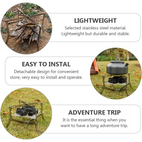  BESPORTBLE Gas Burner Stove Rack Stand Portable Bonfire Fire Holder Outdoor Mini Folding Compact Charcoal Barbeque Grill Tools with Storage Bag for Picnic Backyard Travel 27. 5X26X
