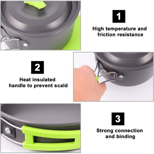  BESPORTBLE Camping Cookware Mess Kit Pot Pan Kettle Travel Utensils Water Cups for Backpacking Outdoor Hiking Picnic Green