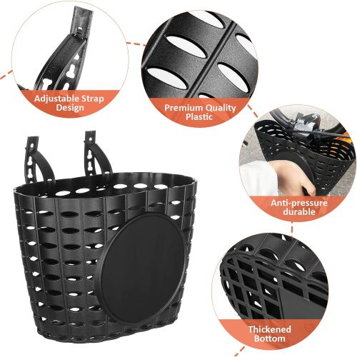  BESPORTBLE Kids Bike Basket Plastic Front Handlebar Bicycle Lift Off Baskets for Children Bike Accessories (Black) Size S