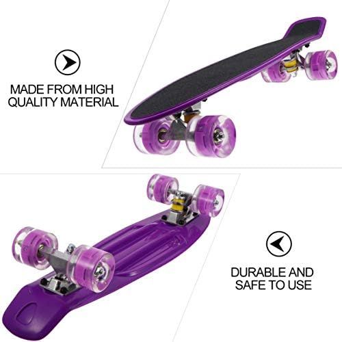  BESPORTBLE Skateboards Complete Mini Cruiser Retro Skateboard Flashing Practice Longboards Toy for Adults and Kids Youths Beginners Purple 56cm