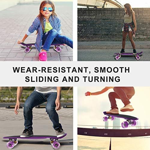  BESPORTBLE Skateboards Complete Mini Cruiser Retro Skateboard Flashing Practice Longboards Toy for Adults and Kids Youths Beginners Purple 56cm