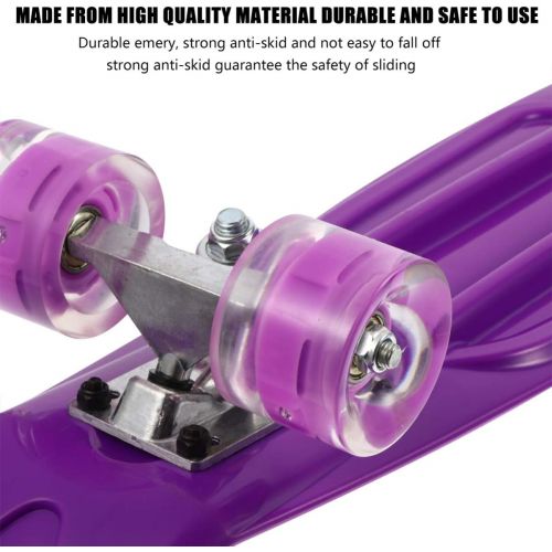  BESPORTBLE Skateboards Complete Mini Cruiser Retro Skateboard Flashing Practice Longboards Toy for Adults and Kids Youths Beginners Purple 56cm