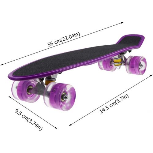  BESPORTBLE Skateboards Complete Mini Cruiser Retro Skateboard Flashing Practice Longboards Toy for Adults and Kids Youths Beginners Purple 56cm