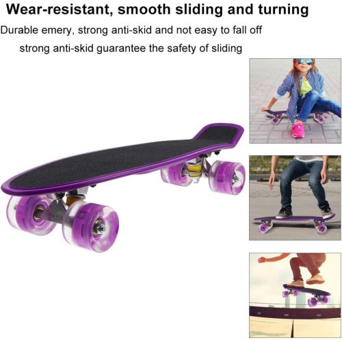 BESPORTBLE Complete Mini Cruiser Skateboard for Beginners Youths Teens Girls Boys with LED Wheels Kids Longboard Purple
