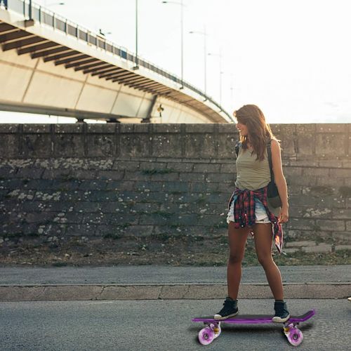  BESPORTBLE Complete Mini Cruiser Skateboard for Beginners Youths Teens Girls Boys with LED Wheels Kids Longboard Purple