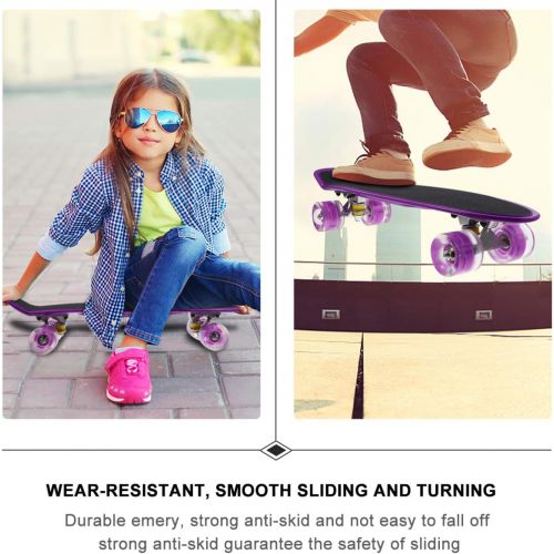  BESPORTBLE Complete Mini Cruiser Skateboard for Beginners Youths Teens Girls Boys with LED Wheels Kids Longboard Purple