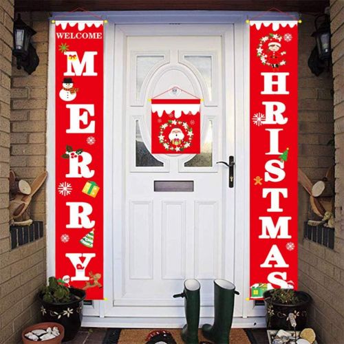  BESPORTBLE Merry Christmas Porch Sign Christmas Welcome Banner Christmas House Number Christmas Wall Hanging Indoor Outdoor Fireplace Wall Decoration (Red)