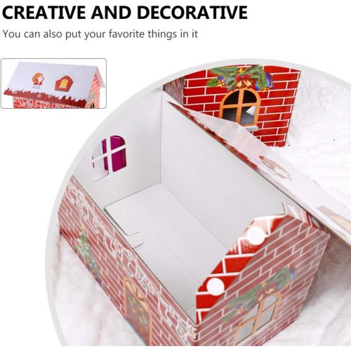  BESPORTBLE Christmas Cardboard Snow House Winter Wonderland Tiny Red 3D Village Cottage Toy Photo Prop Holiday Fireplace Showcase Cabin Model for Home Shop