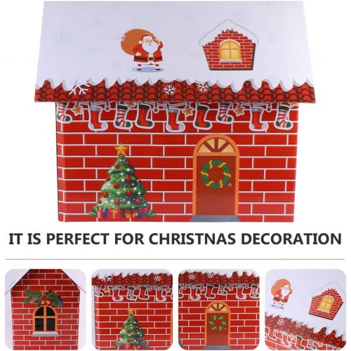  BESPORTBLE Christmas Cardboard Snow House Winter Wonderland Tiny Red 3D Village Cottage Toy Photo Prop Holiday Fireplace Showcase Cabin Model for Home Shop