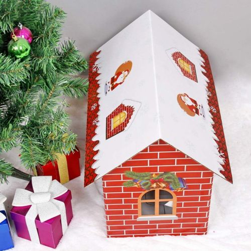  BESPORTBLE Christmas Cardboard Snow House Winter Wonderland Tiny Red 3D Village Cottage Toy Photo Prop Holiday Fireplace Showcase Cabin Model for Home Shop