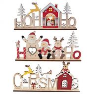 BESPORTBLE 3pcs Wooden Tabletop Christmas Decoration Santa Reindeer Sign Figurine Ornament for Xmas Holiday Party Table Tree Skirt Fireplace Decoration