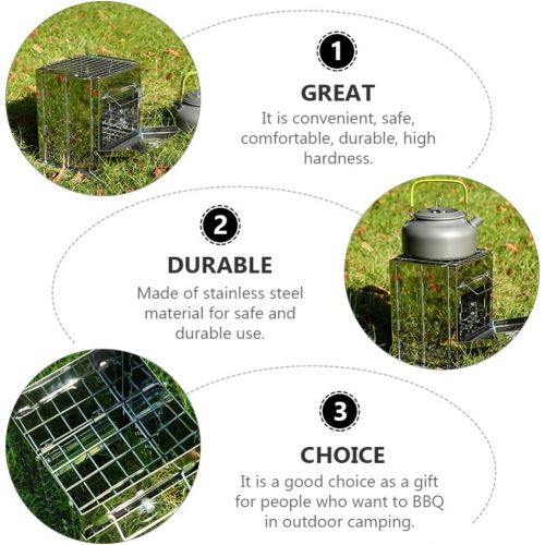  BESPORTBLE Folding BBQ Stove Portable Wood Stove Rack Stainless Steel Grill Stove Outdoor Picnic Barbecue Grilling Stove Accessories