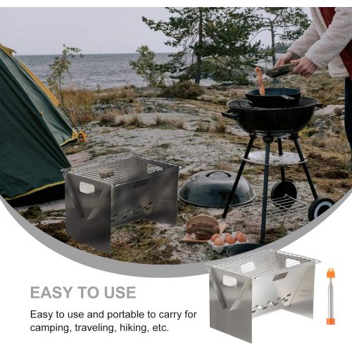  BESPORTBLE 1 Set 3pcs Camping Survival Stove Folding Campfire Grill Stainless Steel Backpacking Wood Burning Stove for Outdoor Picnic BBQ Camp Hiking (Sliver)