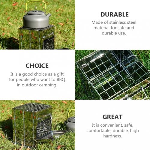  BESPORTBLE Wood Burning Camp Stove Stainless Steel Folding Grill Stove Heavy Duty Camp Kitchen Equipment for Hiking Camping Traveling, Picnic, BBQ, Outdoor Cooking Silver