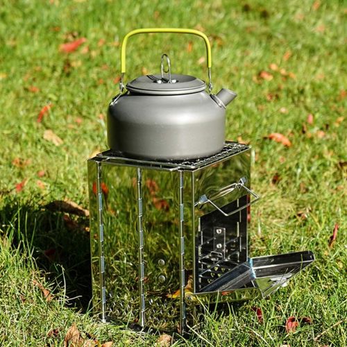  BESPORTBLE Wood Burning Camp Stove Stainless Steel Folding Grill Stove Heavy Duty Camp Kitchen Equipment for Hiking Camping Traveling, Picnic, BBQ, Outdoor Cooking Silver