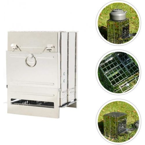  BESPORTBLE Folding Camping Stove Stainless Steel Wood Burning Stove Outdoor BBQ Stove Charcoal Grill Rack for Outdoor Camping Cooking Picnic