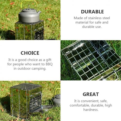  BESPORTBLE Folding Camping Stove Stainless Steel Wood Burning Stove Outdoor BBQ Stove Charcoal Grill Rack for Outdoor Camping Cooking Picnic