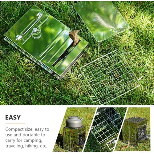  BESPORTBLE Folding Camping Stove Stainless Steel Wood Burning Stove Outdoor BBQ Stove Charcoal Grill Rack for Outdoor Camping Cooking Picnic