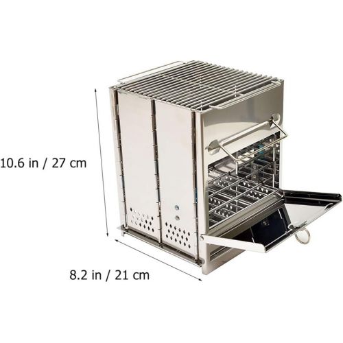  BESPORTBLE Wood Burning Stove Camping Folding Stainless Steel Stove Mini Backpacking BBQ Grill for Hiking Cooking Silver 212127cm