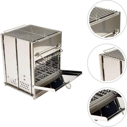  BESPORTBLE Wood Burning Stove Camping Folding Stainless Steel Stove Mini Backpacking BBQ Grill for Hiking Cooking Silver 212127cm