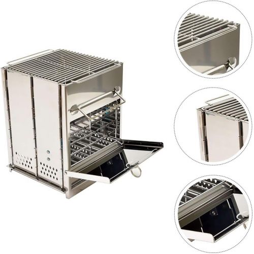  BESPORTBLE Wood Burning Camp Stoves Stainless Steel Backpacking Stove Mini Folding BBQ Grill for Backpacking Hiking Camping Cooking