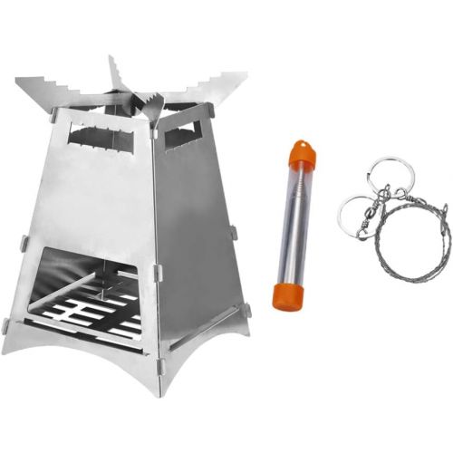  BESPORTBLE 3pcs Stainless Steel Camp Stove Camping Wood Stove with Burning Tool Blowpipe Saw for Outdoor Hiking Traveling BBQ Cooking Cookware