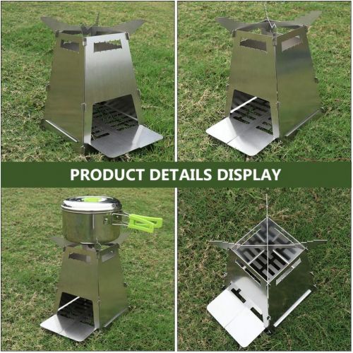  BESPORTBLE 3pcs Stainless Steel Camp Stove Camping Wood Stove with Burning Tool Blowpipe Saw for Outdoor Hiking Traveling BBQ Cooking Cookware
