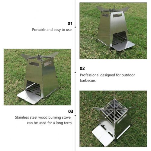  BESPORTBLE 3pcs Stainless Steel Camp Stove Camping Wood Stove with Burning Tool Blowpipe Saw for Outdoor Hiking Traveling BBQ Cooking Cookware