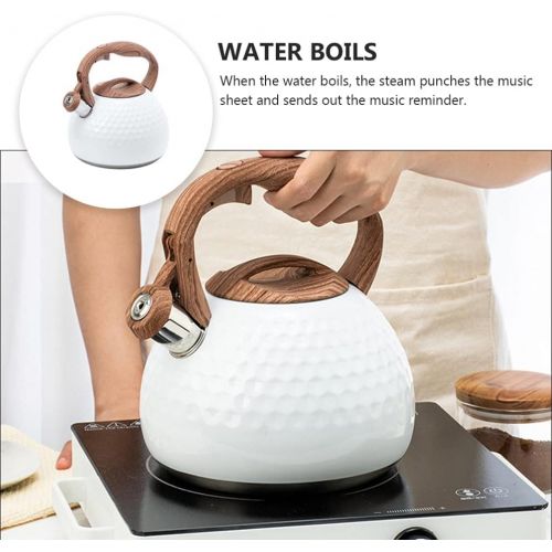  BESPORTBLE Whistling Kettle Stainless Steel Stovetop Tea Kettles with Wood Handle Heating Water Kettle Container for Kitchen Coffee Office Home 3L