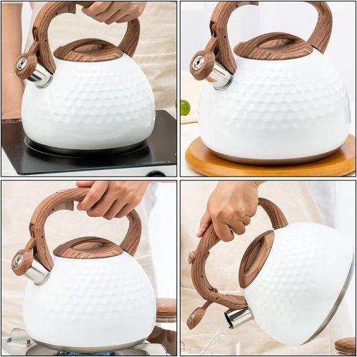  BESPORTBLE Whistling Kettle Stainless Steel Stovetop Tea Kettles with Wood Handle Heating Water Kettle Container for Kitchen Coffee Office Home 3L