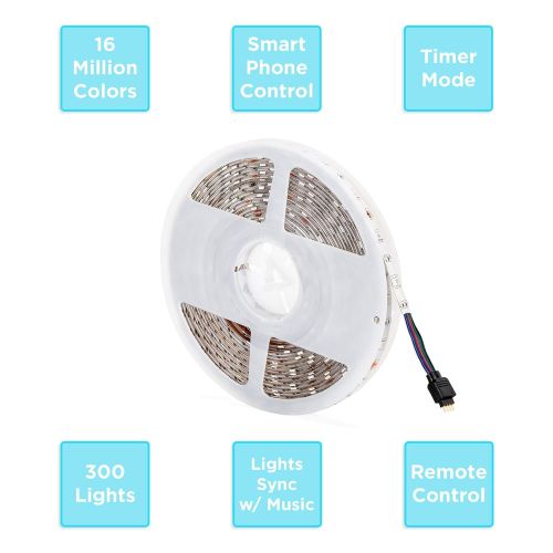  BEST CHOICE PRODUCTS Best Choice Products 32.8ft 300 LED Light Strip Bluetooth Customizable Color Changing Flexible Rope Reel wSmart Phone Control, Wifi Remote, Sync To Music, Timer, Double-Faced Adhe