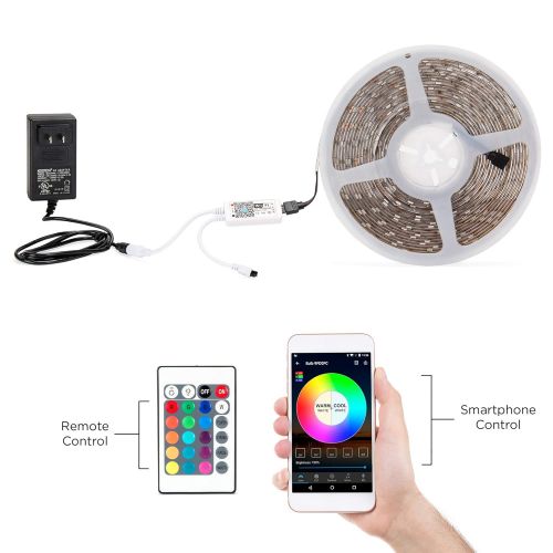  BEST CHOICE PRODUCTS Best Choice Products 32.8ft 300 LED Light Strip Bluetooth Customizable Color Changing Flexible Rope Reel wSmart Phone Control, Wifi Remote, Sync To Music, Timer, Double-Faced Adhe