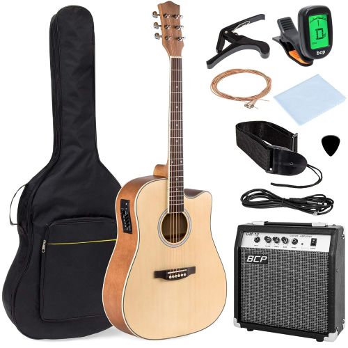  BEST CHOICE PRODUCTS Best Choice Products 41in Full Size All-Wood Acoustic Electric Cutaway Guitar Musical Instrument Set Bundle w 10-Watt Amplifier, Capo, E-Tuner, Gig Bag, Strap, Picks, Extra String