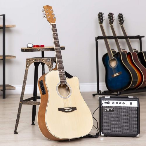  BEST CHOICE PRODUCTS Best Choice Products 41in Full Size All-Wood Acoustic Electric Cutaway Guitar Musical Instrument Set Bundle w 10-Watt Amplifier, Capo, E-Tuner, Gig Bag, Strap, Picks, Extra String