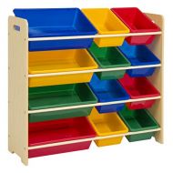 BEST CHOICE PRODUCTS Best Choice Products 4-Tier Kids Wood Toy Storage Organizer Shelves Rack for Playroom, Bedroom, Living Room, Class Room w/ 12 Easy-to-Clean Removable Plastic Bins - Multi