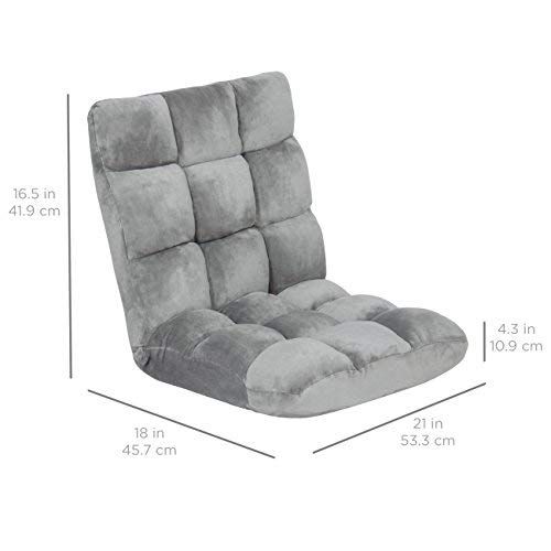  BEST CHOICE PRODUCTS Best Choice Products 14-Position Folding Adjustable Memory Foam Cushioned Padded Gaming Floor Sofa Chair for Living Room, Bedroom - Gray