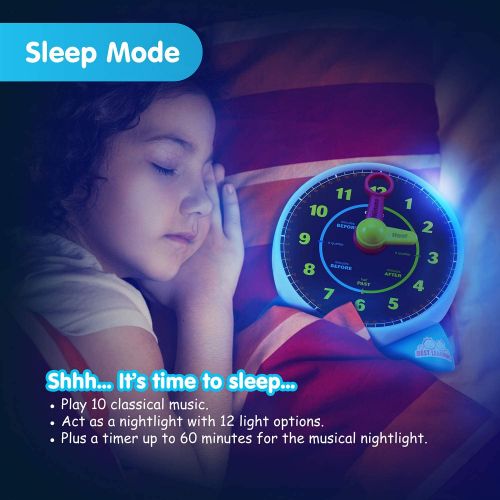  [아마존베스트]BEST LEARNING Learning Clock - Educational Talking Learn to Tell Time Light-Up Toy with Quiz and Sleep Mode Lullaby Music for Toddlers & Kids Ages 3 to 6 Years Old