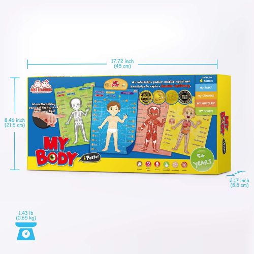  [아마존베스트]BEST LEARNING i-Poster My Body - Interactive Educational Human Anatomy Talking Game Toy System to Learn Body Parts, Organs, Muscles and Bones for Kids Aged 5 to 12 Years Old