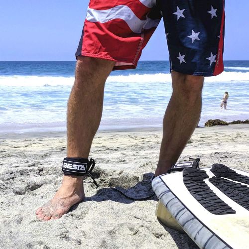  BESTA Surfboard Leash, Premium Surf Leash with Full-Size Padded Ankle Cuff and Key Pocket, Stainless Swivels and Quick-Release Rail Saver