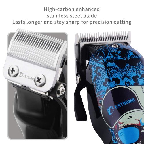  BESTBOMG Professional Cordless Hair Clippers Beard Trimmer For Men Kids Wireless Hair Cutting Kit Set with Taper Lever, Rechargeable Li-ion Battery 2000mAh Heavy Duty Motor, Detachable Cord