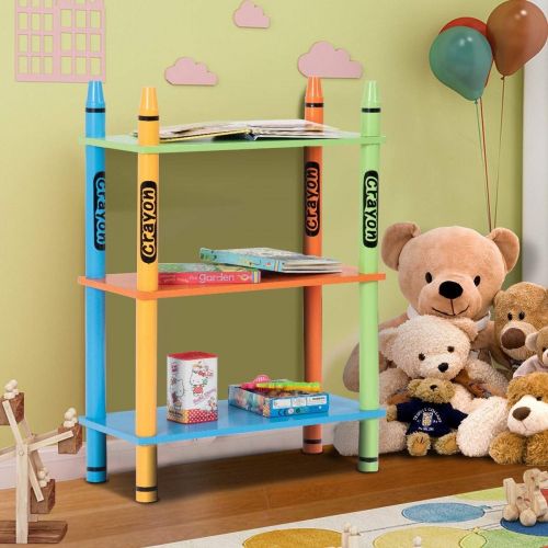  BESTChoiceForYou 3 Tiers Kids Bookshelf Crayon Themed Storage Colorful Shelves