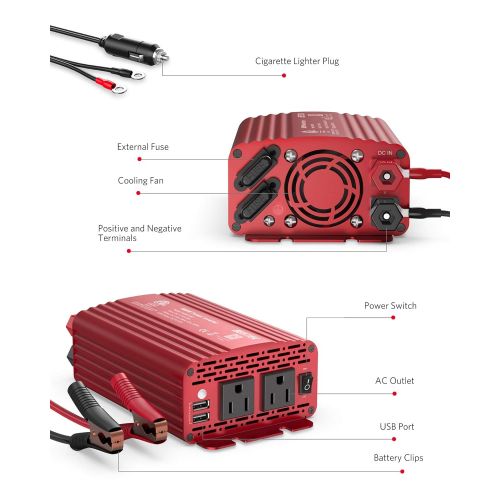  BESTEK 500W Power Inverter DC 12V to 110V AC Converter with 4.8A Dual USB Car Charger ETL Listed