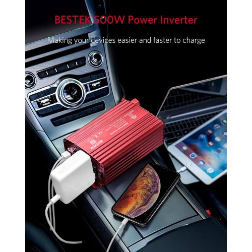  BESTEK 500W Power Inverter DC 12V to 110V AC Converter with 4.8A Dual USB Car Charger ETL Listed