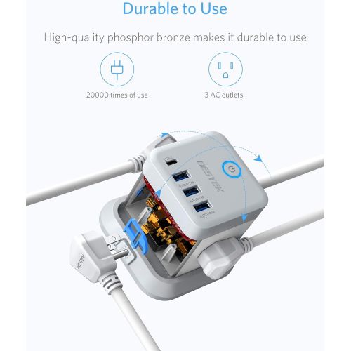  [아마존 핫딜] [아마존핫딜]BESTEK Power Strip with USB, Vertical Cube Mountable Power Outlet Extender with 3 Outlets, 3 USB & 1 Type-C Ports, 5-Foot Extension Cord and Detachable Base for Easy Mounting