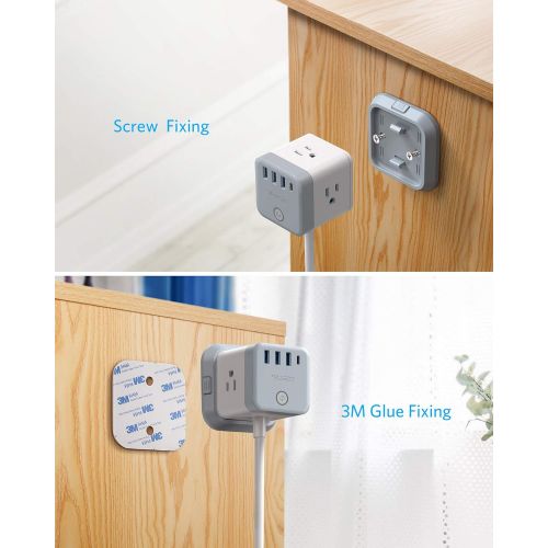  [아마존 핫딜] [아마존핫딜]BESTEK Power Strip with USB, Vertical Cube Mountable Power Outlet Extender with 3 Outlets, 3 USB & 1 Type-C Ports, 5-Foot Extension Cord and Detachable Base for Easy Mounting