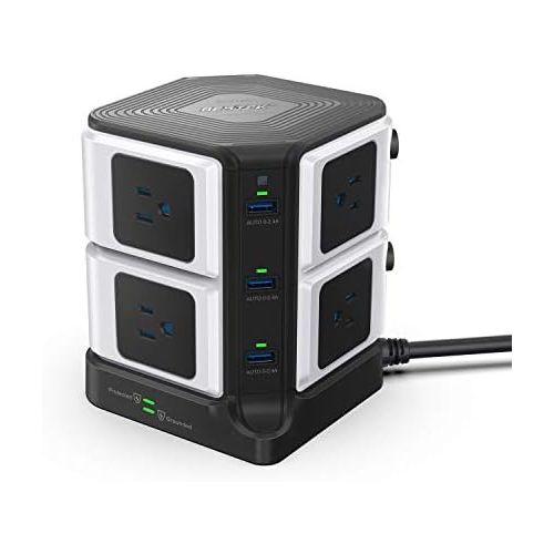  [아마존 핫딜] [아마존핫딜]BESTEK Long Cord Power Strip Tower Surge Protector 1500 Joules 8 Outlets and 6 USB Ports Charging Station,12 Feet Extension Cord,ETL Listed