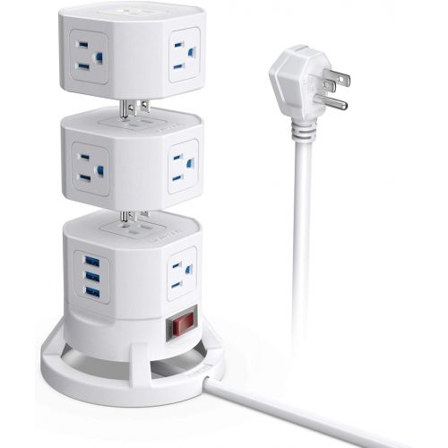  [아마존 핫딜] [아마존핫딜]BESTEK 3-Tier Stackable 12 Outlets Power Strip Tower Electric Charging Station with 3 USB Ports for PC Laptop Mobiles,6 Feet Extension Cord,White