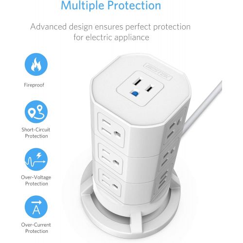  [아마존 핫딜] [아마존핫딜]BESTEK 3-Tier Stackable 12 Outlets Power Strip Tower Electric Charging Station with 3 USB Ports for PC Laptop Mobiles,6 Feet Extension Cord,White