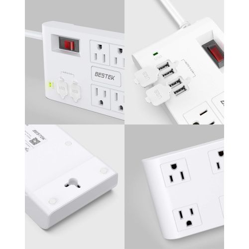  [아마존 핫딜] [아마존핫딜]BESTEK 8-Outlet Surge Protector Power Strip with 4 USB Charging Ports and 6-Foot Heavy Duty Extension Cord, 600 Joules, FCC ETL Listed, White